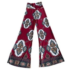 MOA USA Burgandy Retro Boho Artsy Paisley Flare Pants‎ Size Medium